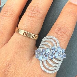 Blue Natural Tanzanite Sterling Silver 925 Ring